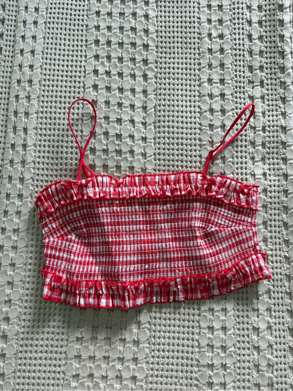 NEW Colsie Red and White Gingham Smocked Ruffled Bralette Size M